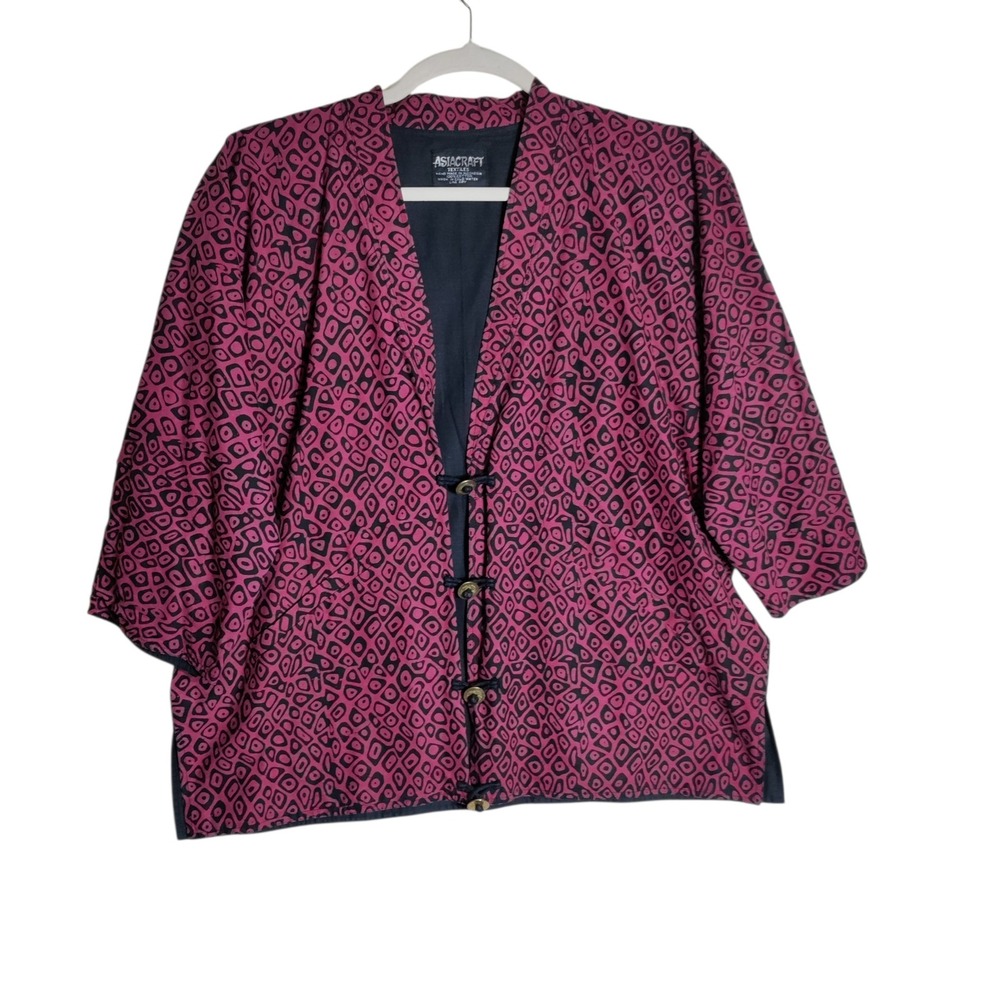 Asiacraft Textiles Pink Black Batik Cotton Jacket Indonesia Toggle Closure Boxy